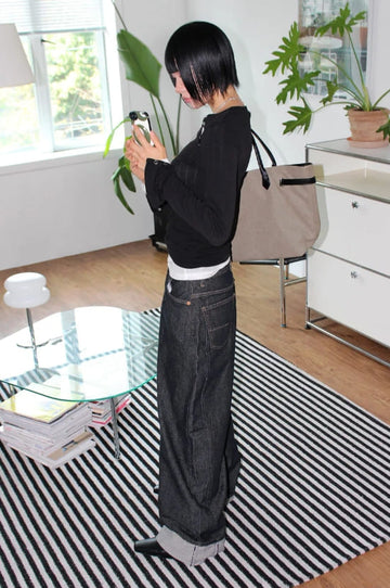 (NON-FADE) LABEL POINT ROLL-UP DENIM